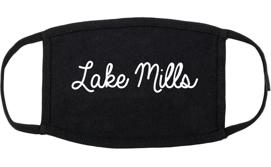 Lake Mills Wisconsin WI Script Cotton Face Mask Black