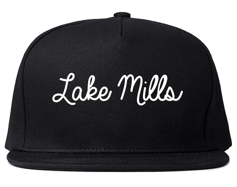 Lake Mills Wisconsin WI Script Mens Snapback Hat Black