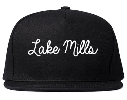 Lake Mills Wisconsin WI Script Mens Snapback Hat Black