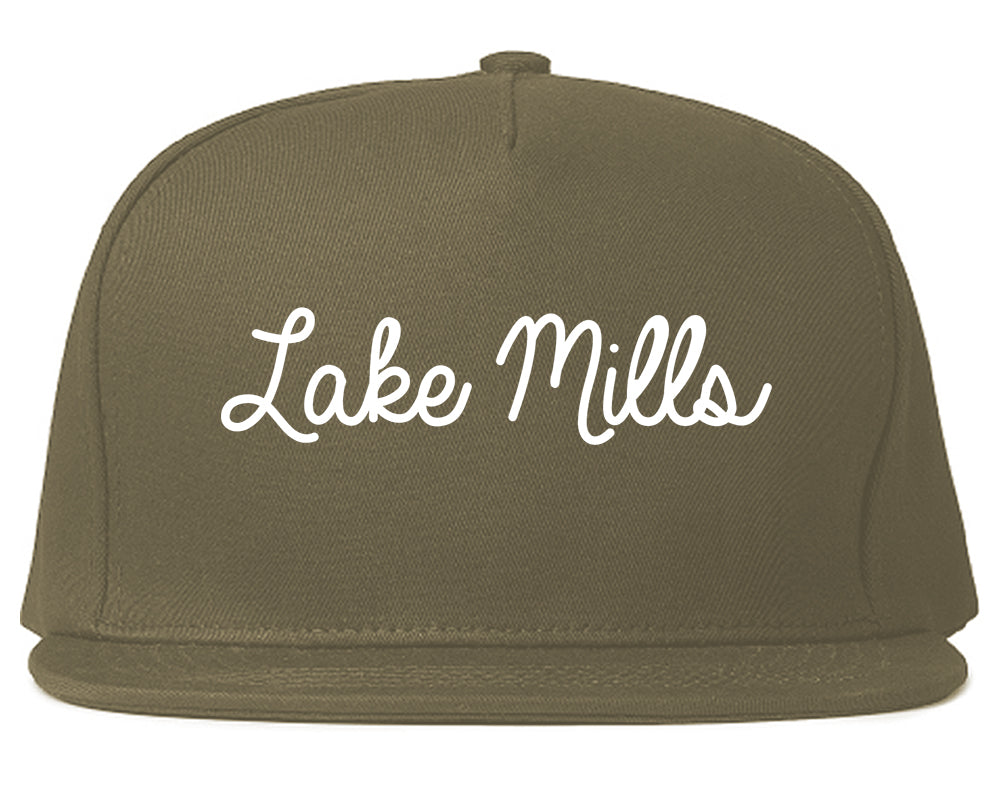 Lake Mills Wisconsin WI Script Mens Snapback Hat Grey