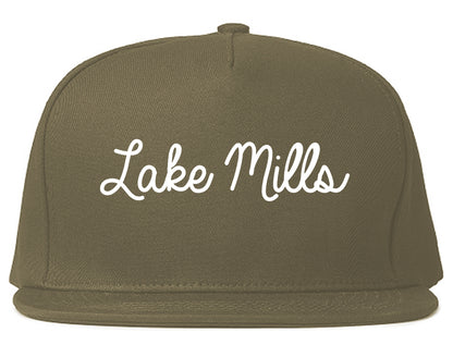 Lake Mills Wisconsin WI Script Mens Snapback Hat Grey
