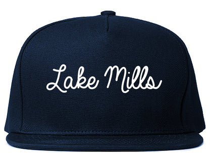 Lake Mills Wisconsin WI Script Mens Snapback Hat Navy Blue