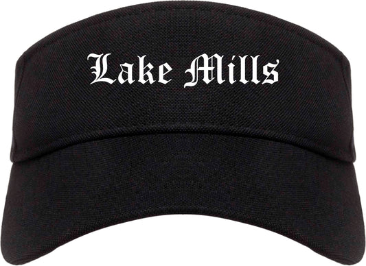 Lake Mills Wisconsin WI Old English Mens Visor Cap Hat Black