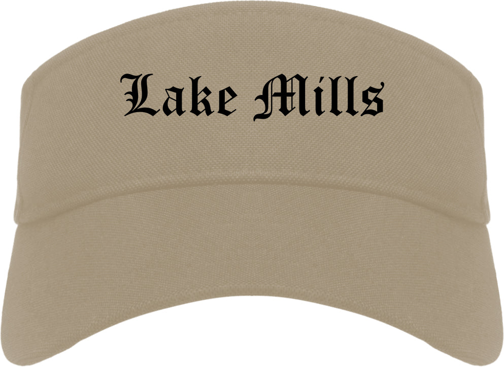 Lake Mills Wisconsin WI Old English Mens Visor Cap Hat Khaki