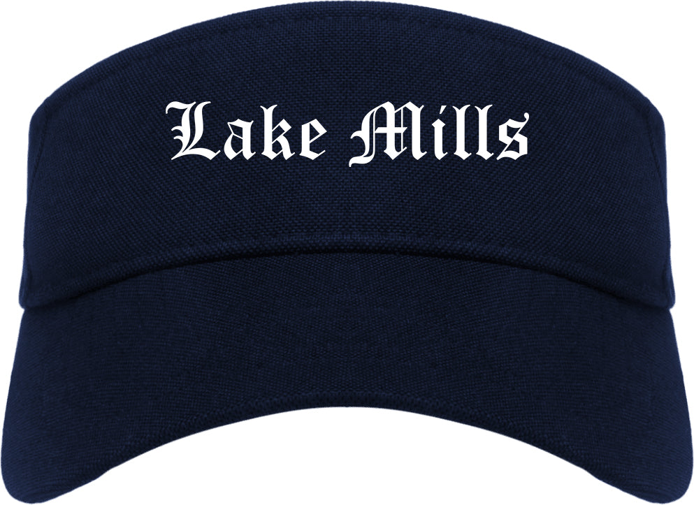 Lake Mills Wisconsin WI Old English Mens Visor Cap Hat Navy Blue