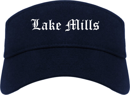 Lake Mills Wisconsin WI Old English Mens Visor Cap Hat Navy Blue