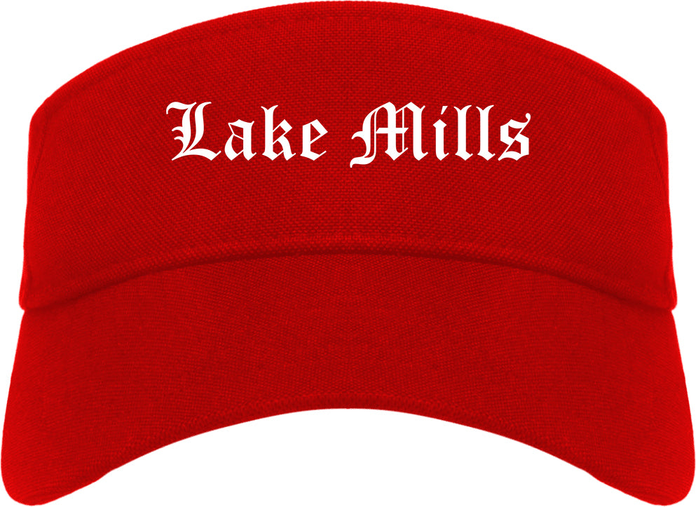 Lake Mills Wisconsin WI Old English Mens Visor Cap Hat Red