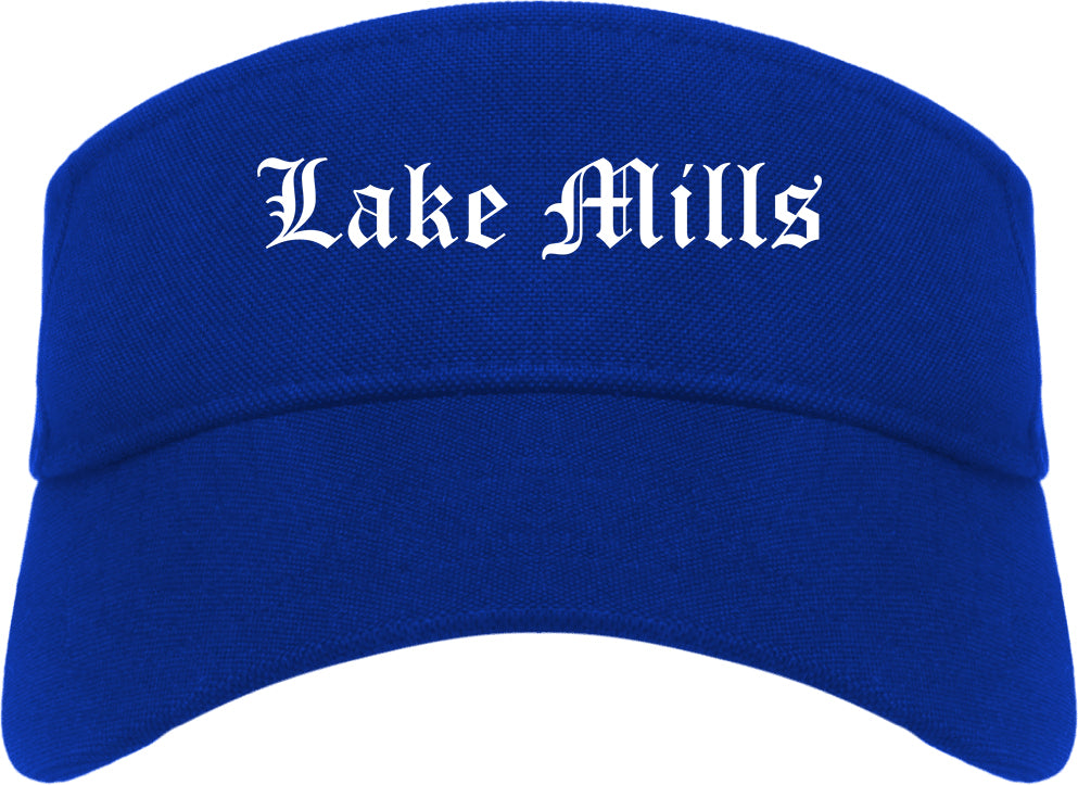 Lake Mills Wisconsin WI Old English Mens Visor Cap Hat Royal Blue