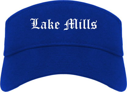 Lake Mills Wisconsin WI Old English Mens Visor Cap Hat Royal Blue