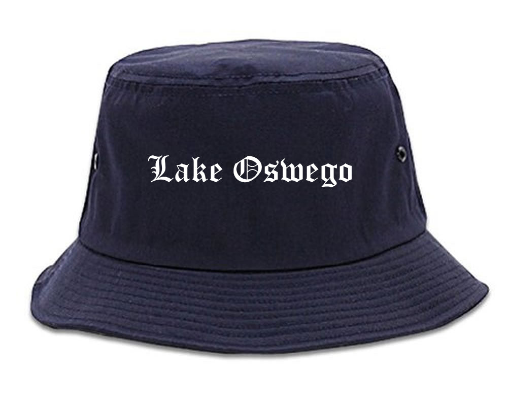 Lake Oswego Oregon OR Old English Mens Bucket Hat Navy Blue