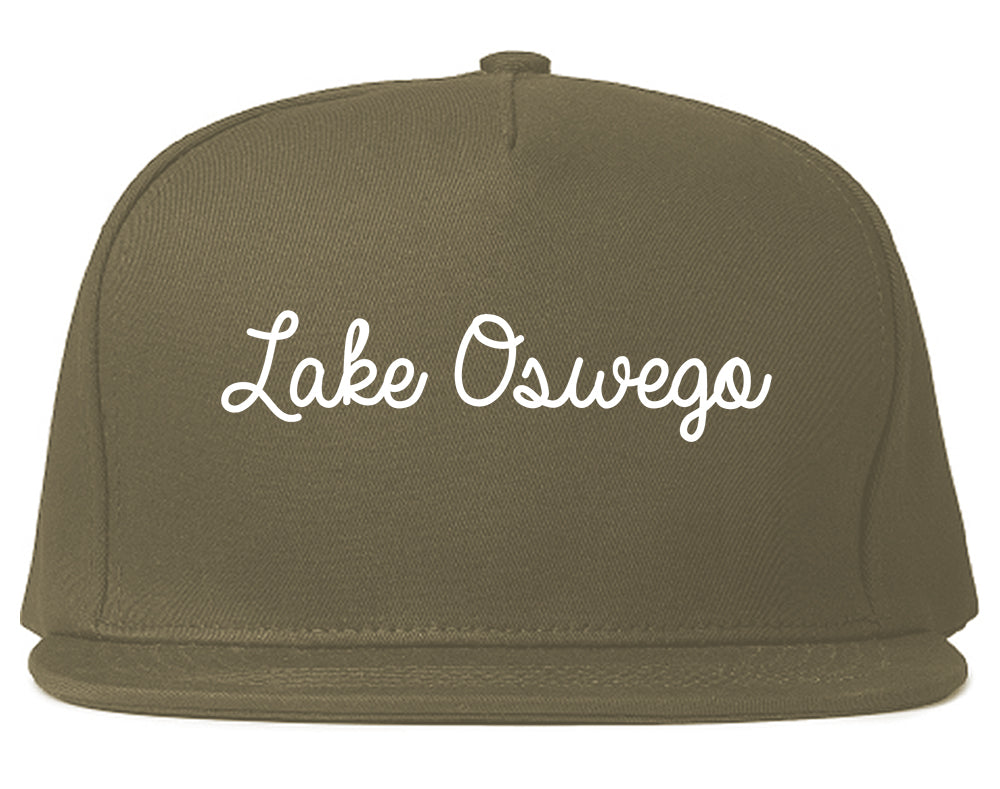 Lake Oswego Oregon OR Script Mens Snapback Hat Grey