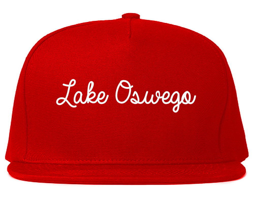 Lake Oswego Oregon OR Script Mens Snapback Hat Red