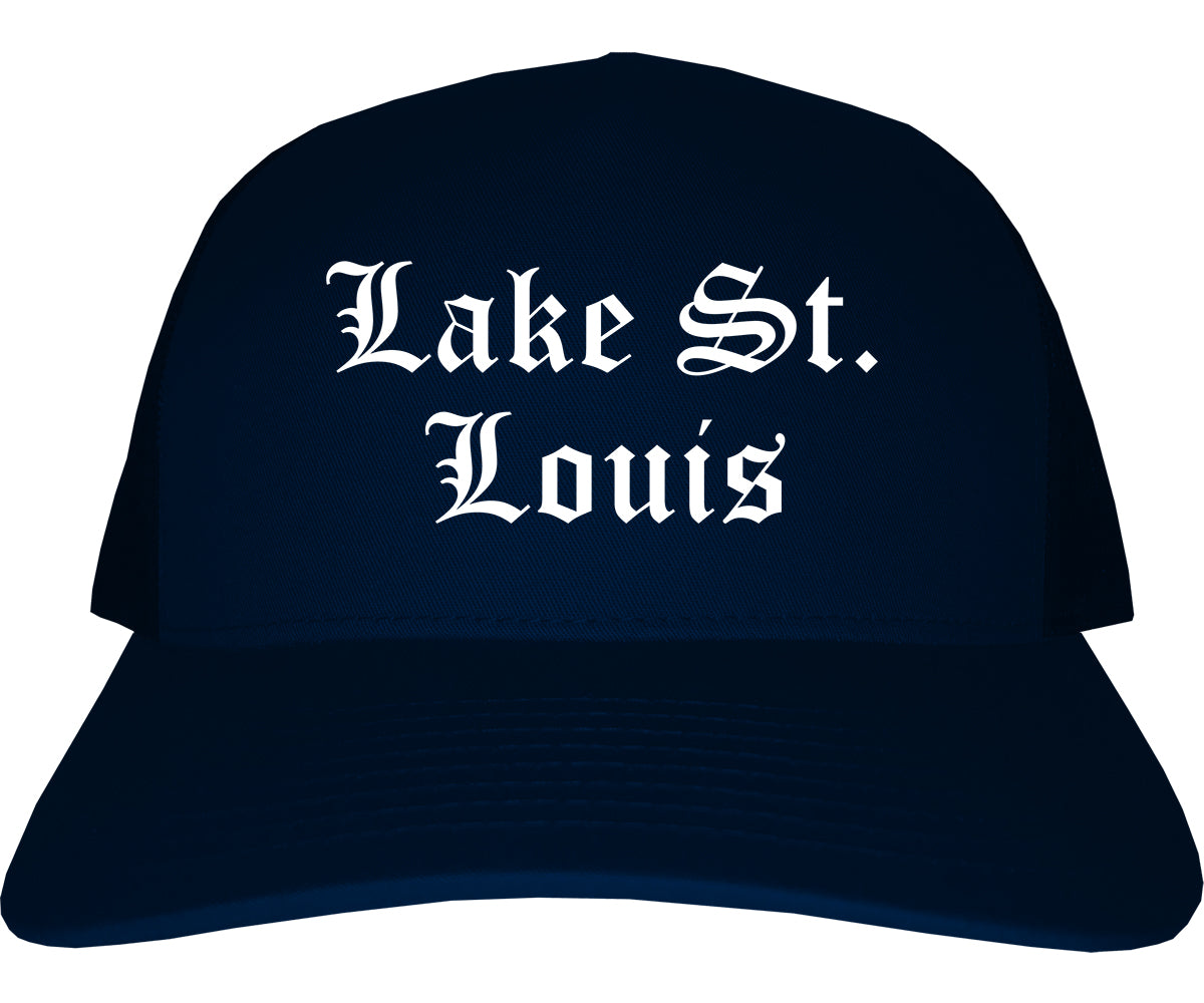 Lake St. Louis Missouri MO Old English Mens Trucker Hat Cap Navy Blue