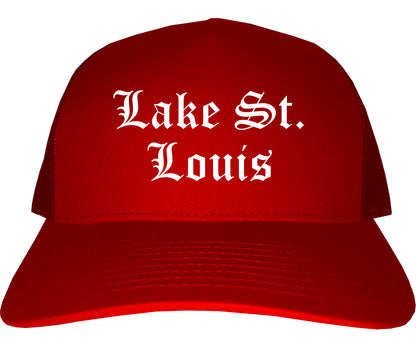 Lake St. Louis Missouri MO Old English Mens Trucker Hat Cap Red