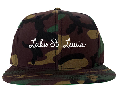 Lake St. Louis Missouri MO Script Mens Snapback Hat Army Camo