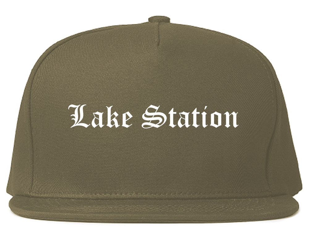 Lake Station Indiana IN Old English Mens Snapback Hat Grey