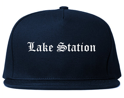 Lake Station Indiana IN Old English Mens Snapback Hat Navy Blue