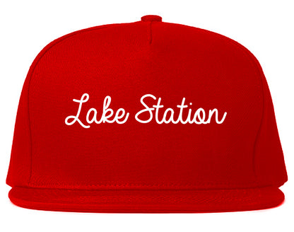 Lake Station Indiana IN Script Mens Snapback Hat Red