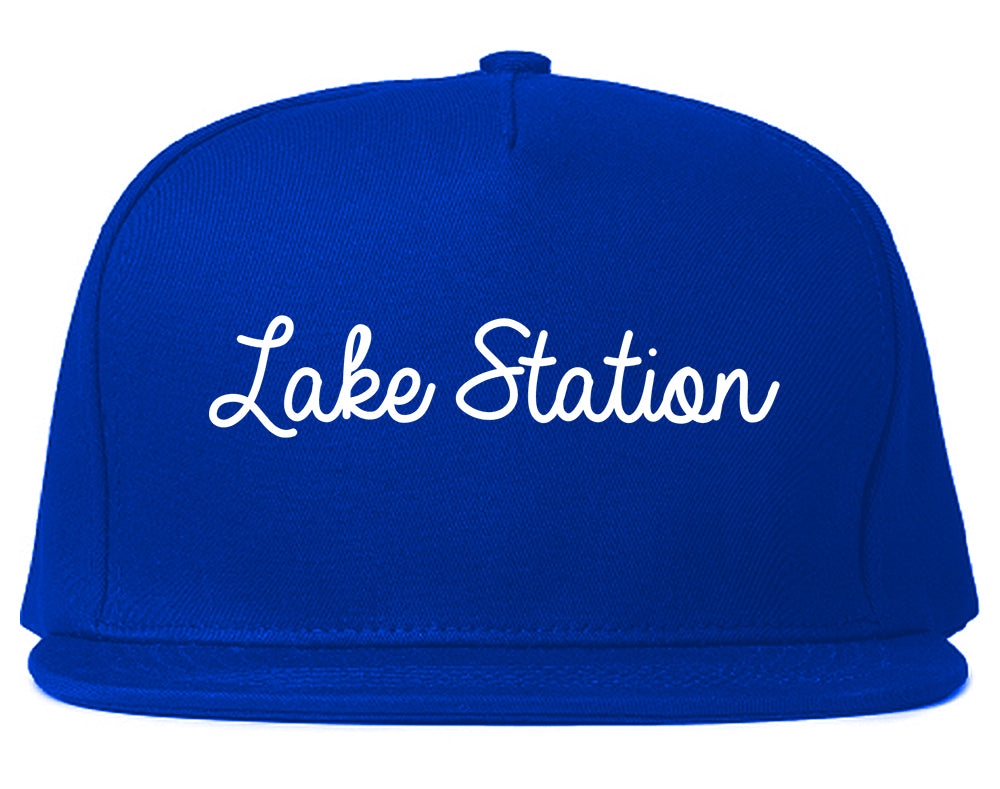 Lake Station Indiana IN Script Mens Snapback Hat Royal Blue