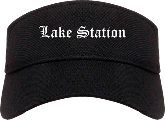 Lake Station Indiana IN Old English Mens Visor Cap Hat Black