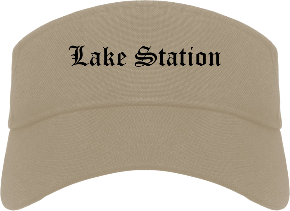 Lake Station Indiana IN Old English Mens Visor Cap Hat Khaki