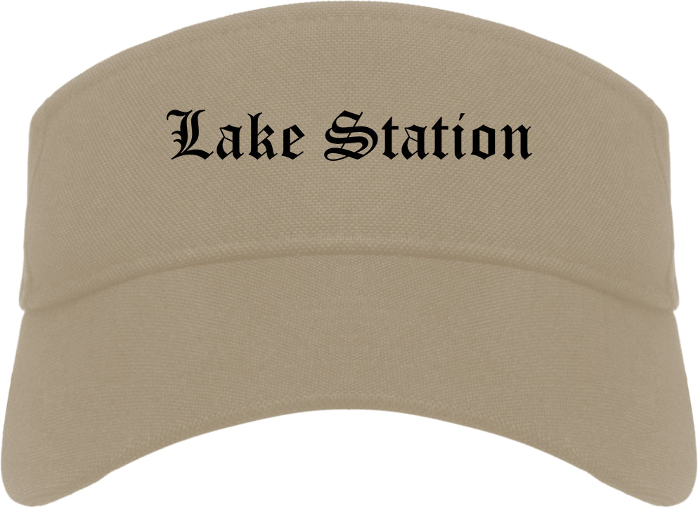Lake Station Indiana IN Old English Mens Visor Cap Hat Khaki