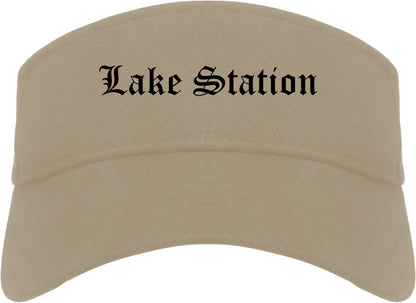 Lake Station Indiana IN Old English Mens Visor Cap Hat Khaki