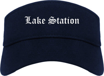 Lake Station Indiana IN Old English Mens Visor Cap Hat Navy Blue