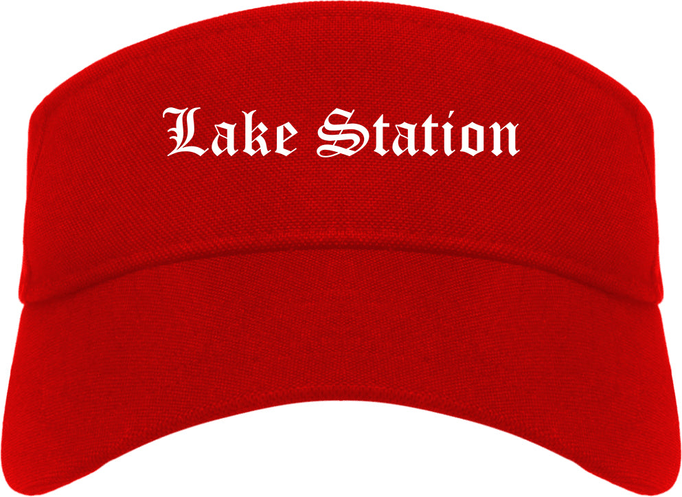 Lake Station Indiana IN Old English Mens Visor Cap Hat Red