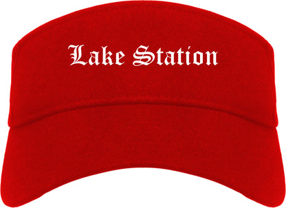 Lake Station Indiana IN Old English Mens Visor Cap Hat Red