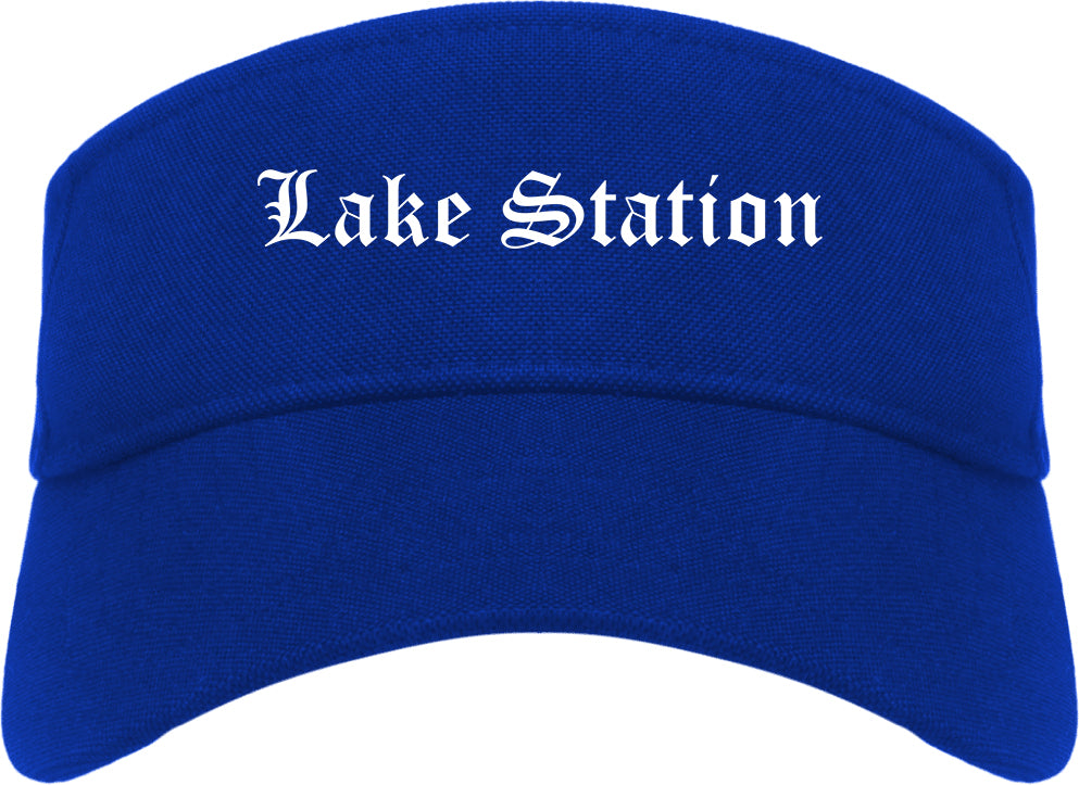 Lake Station Indiana IN Old English Mens Visor Cap Hat Royal Blue