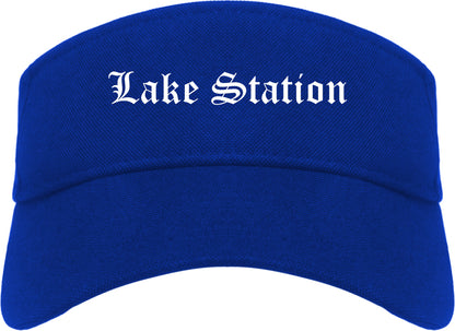 Lake Station Indiana IN Old English Mens Visor Cap Hat Royal Blue