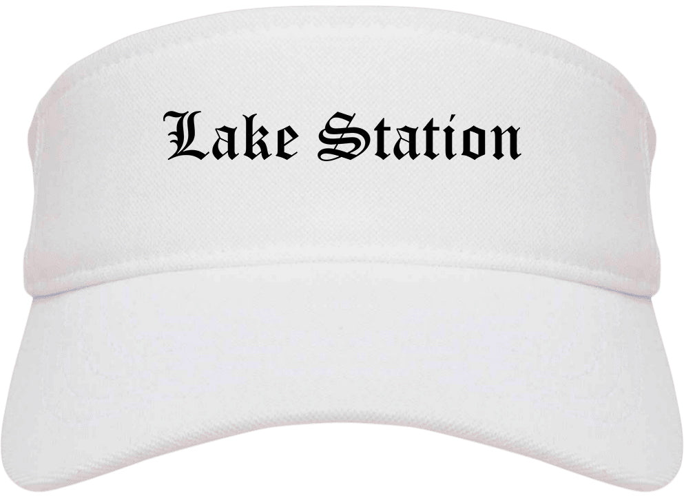 Lake Station Indiana IN Old English Mens Visor Cap Hat White