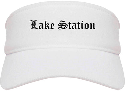 Lake Station Indiana IN Old English Mens Visor Cap Hat White