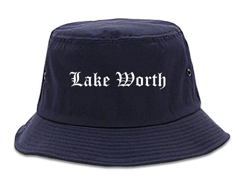 Lake Worth Florida FL Old English Mens Bucket Hat Navy Blue