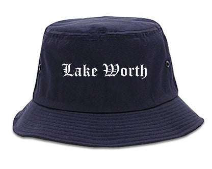 Lake Worth Florida FL Old English Mens Bucket Hat Navy Blue