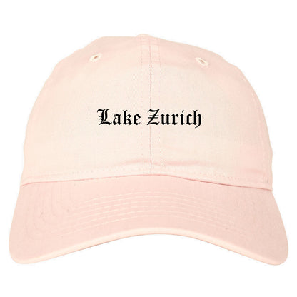 Lake Zurich Illinois IL Old English Mens Dad Hat Baseball Cap Pink