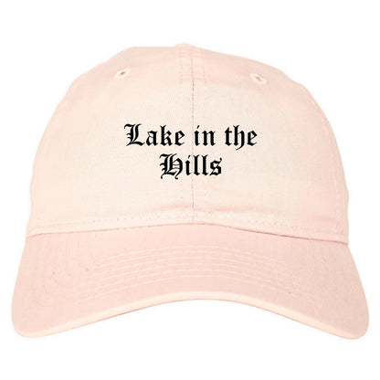 Lake in the Hills Illinois IL Old English Mens Dad Hat Baseball Cap Pink
