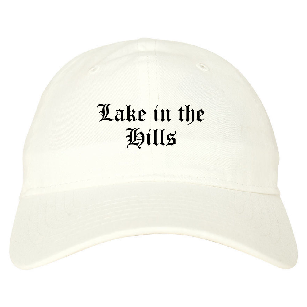 Lake in the Hills Illinois IL Old English Mens Dad Hat Baseball Cap White