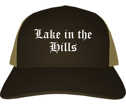Lake in the Hills Illinois IL Old English Mens Trucker Hat Cap Brown