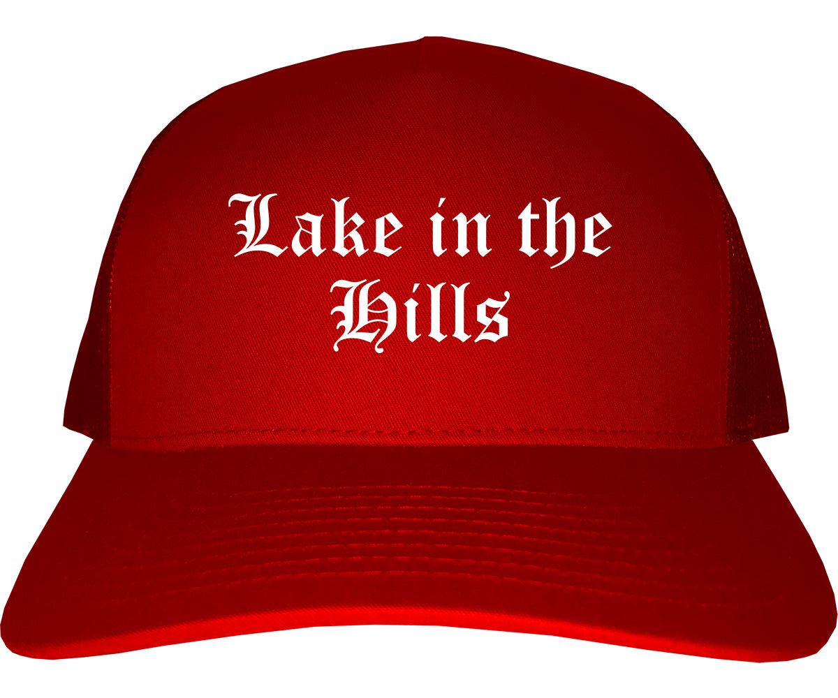 Lake in the Hills Illinois IL Old English Mens Trucker Hat Cap Red