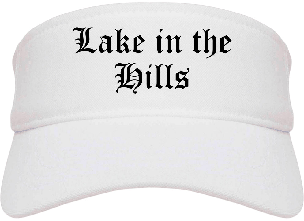 Lake in the Hills Illinois IL Old English Mens Visor Cap Hat White