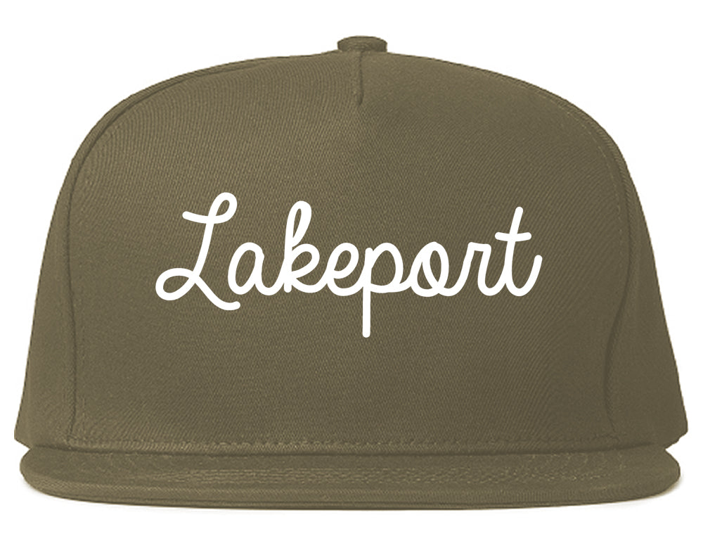 Lakeport California CA Script Mens Snapback Hat Grey