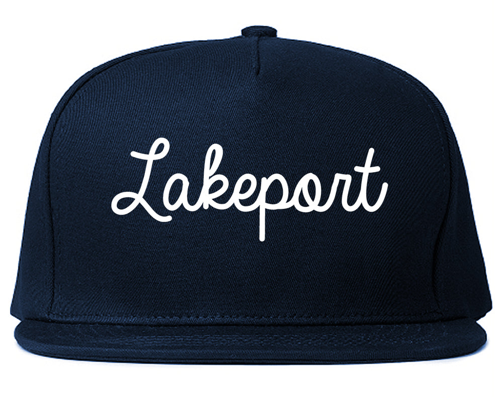 Lakeport California CA Script Mens Snapback Hat Navy Blue