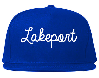 Lakeport California CA Script Mens Snapback Hat Royal Blue