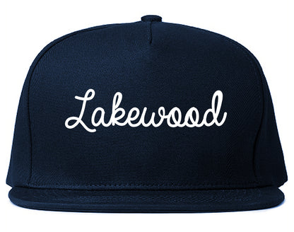Lakewood California CA Script Mens Snapback Hat Navy Blue