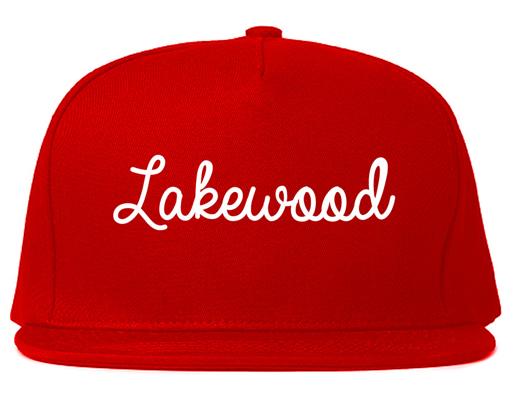 Lakewood California CA Script Mens Snapback Hat Red