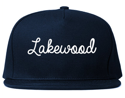 Lakewood Ohio OH Script Mens Snapback Hat Navy Blue