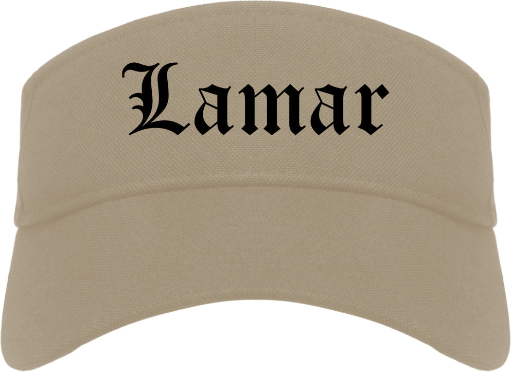 Lamar Colorado CO Old English Mens Visor Cap Hat Khaki