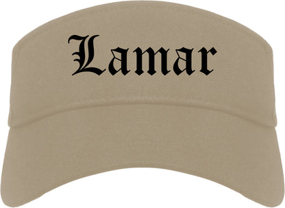 Lamar Colorado CO Old English Mens Visor Cap Hat Khaki